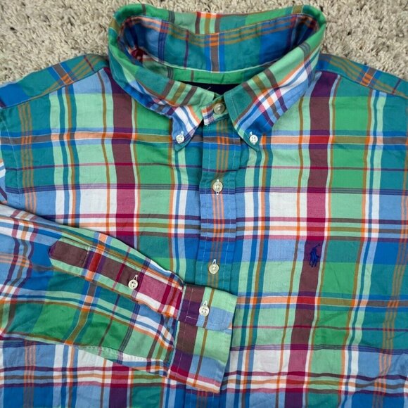 Ralph Lauren Button Up Shirt Cotton Size Large Classic Fit Multi Colorful Plaid - Picture 1 of 8
